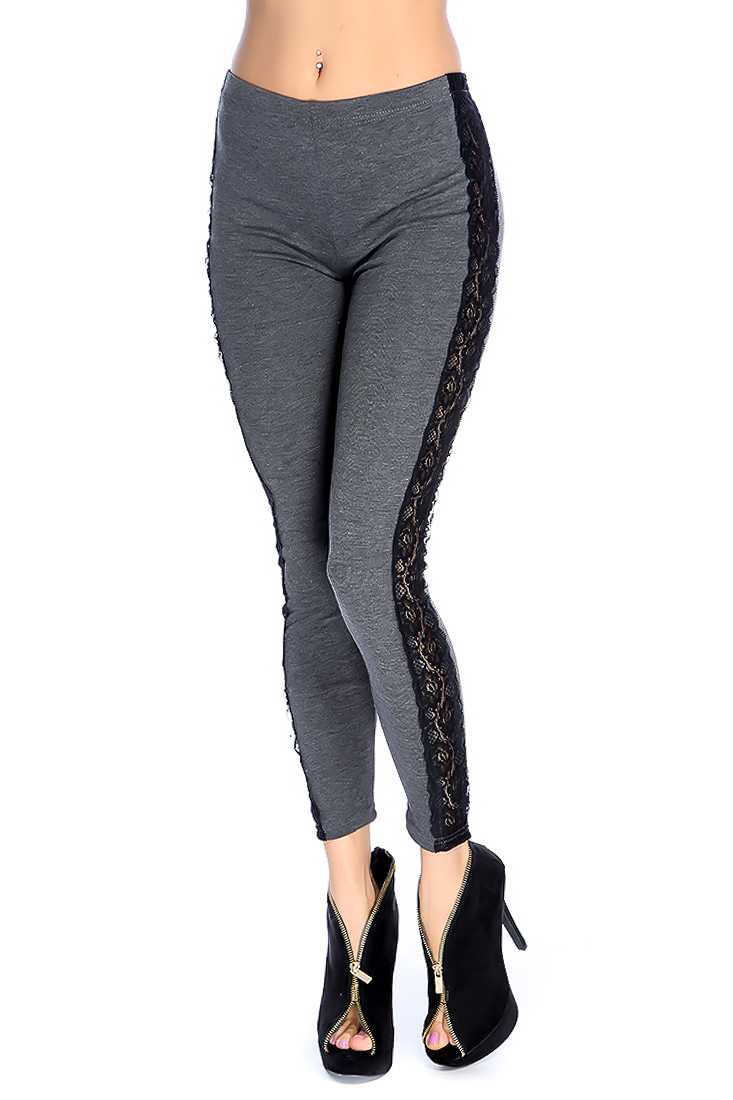 Charcoal Lace Trim Leggings