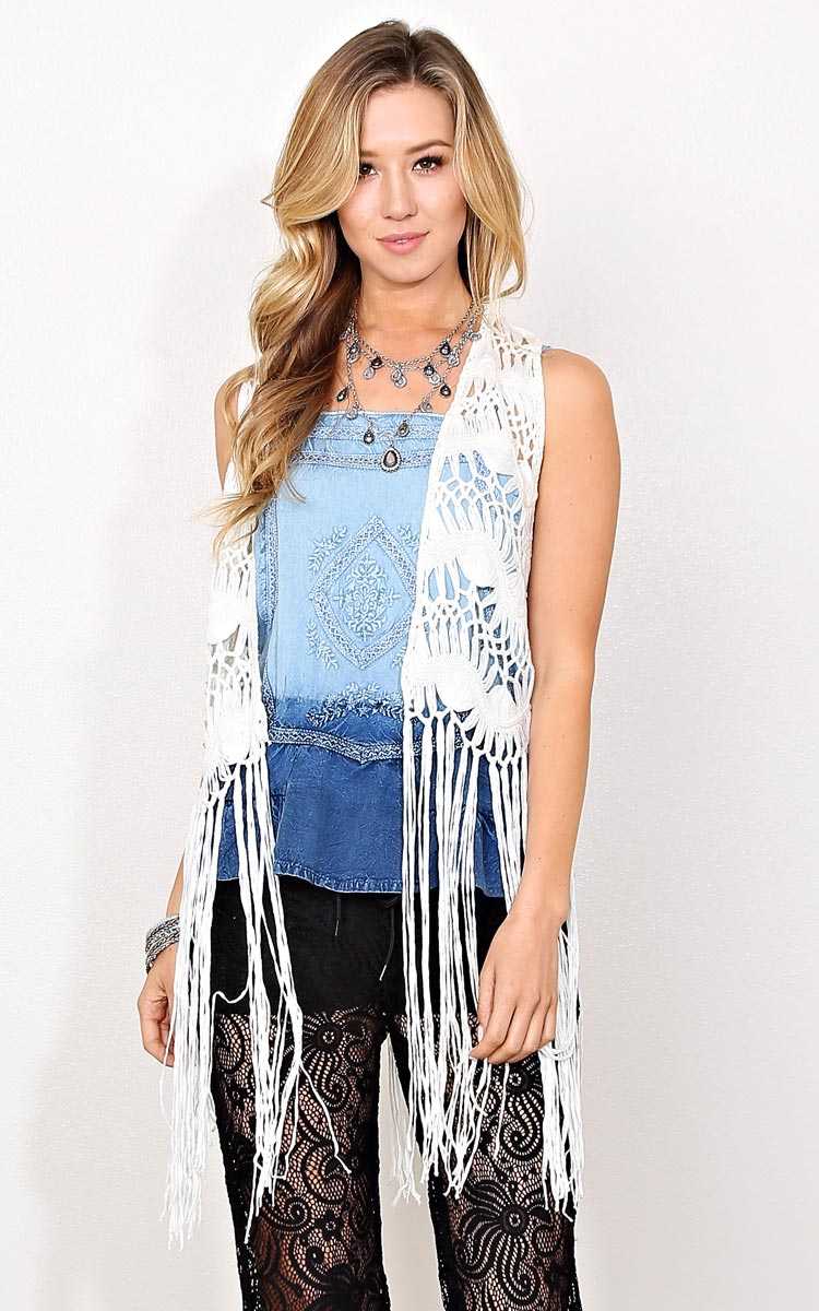 Breelan Crochet Fringe Vest - - Ivry/Natrl in Size by Styles For Less