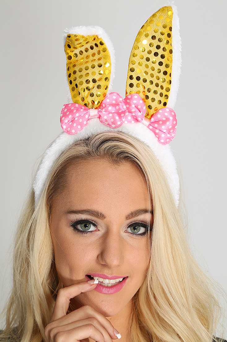 Yellow Faux Fur Sequin Ear Bow Headband