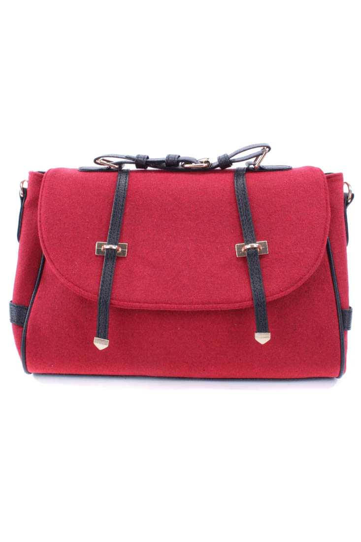 Wine Wool Satchel Handbag