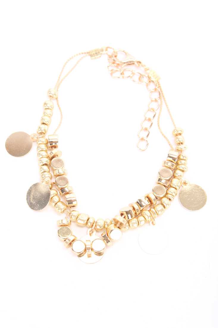Gold Beaded High Polish Dangling Accent Layered Bracelet
