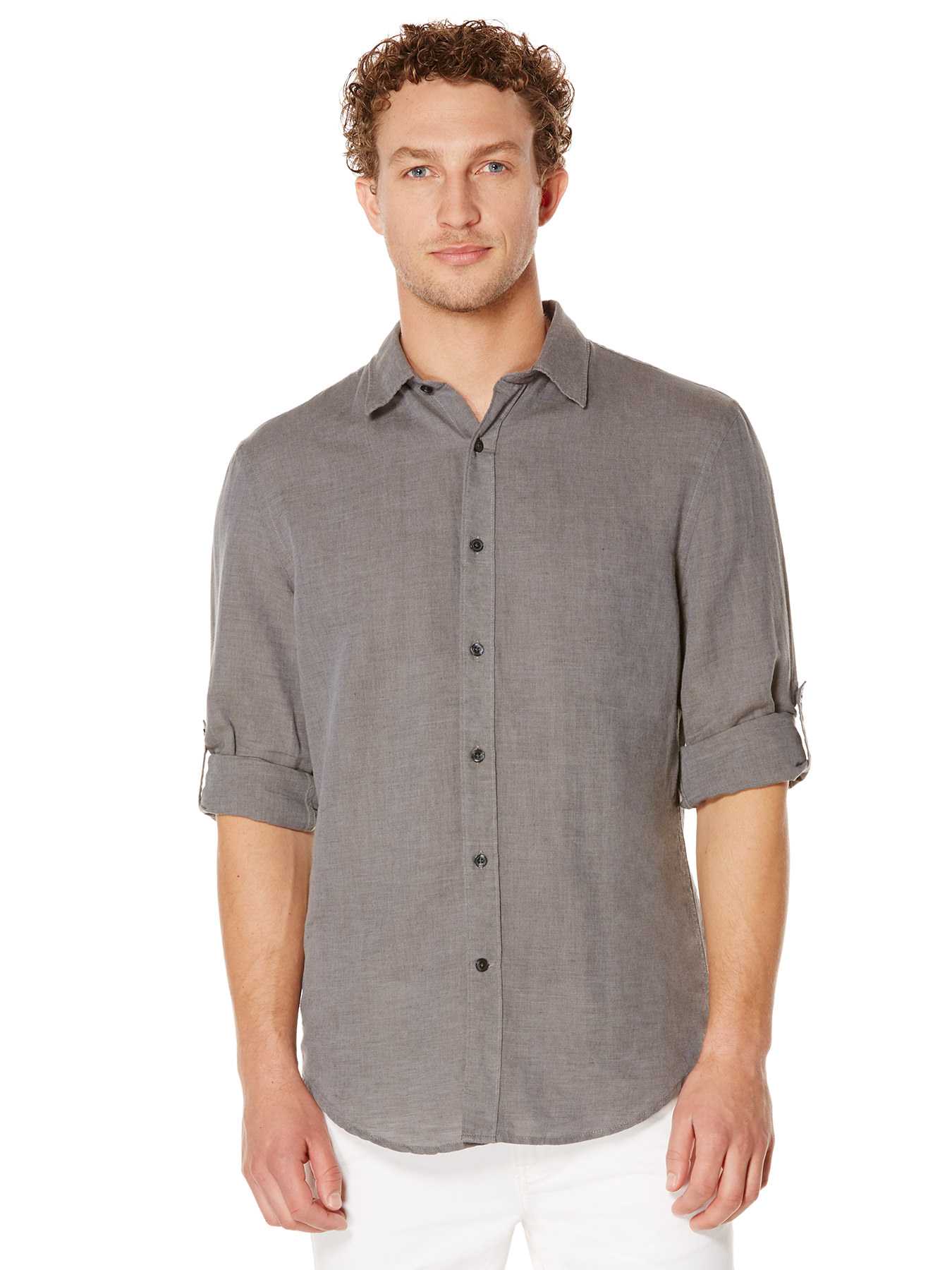 Perry Ellis Rolled Sleeve Linen Shirt