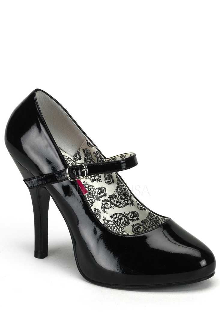 Black Maryjane Single Sole High Heels Patent Faux Leather