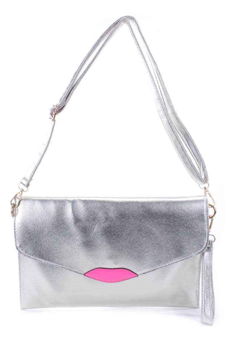 Silver Lip Clutch Envelope Handbag