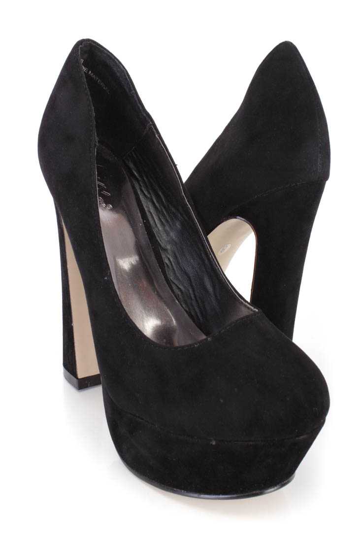 Black Platform Pump High Heels Faux Suede