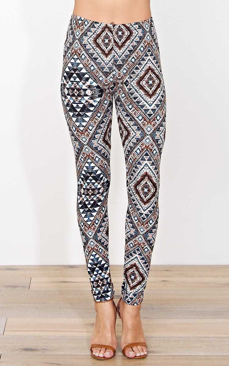 Mosaic Aztec Soft Knit Leggings - N/S - Brown Comb by Styles For Less