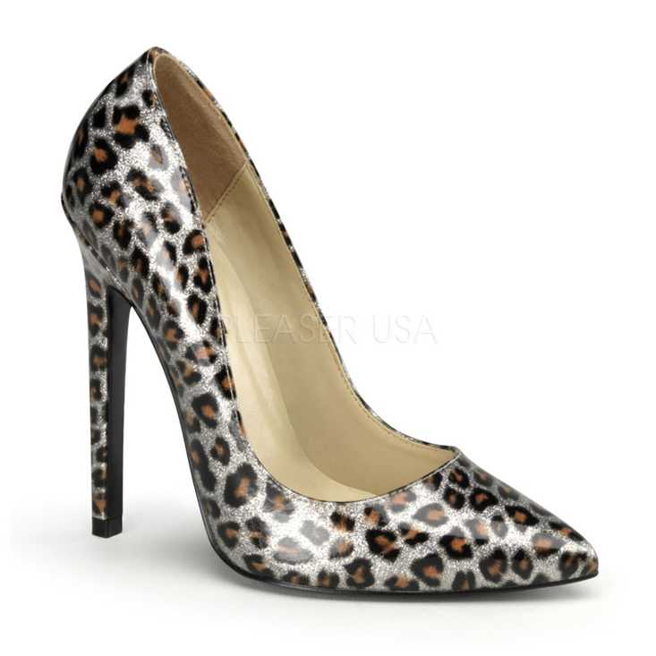 Silver Cheetah Print Patent Single Sole Pump High Heels