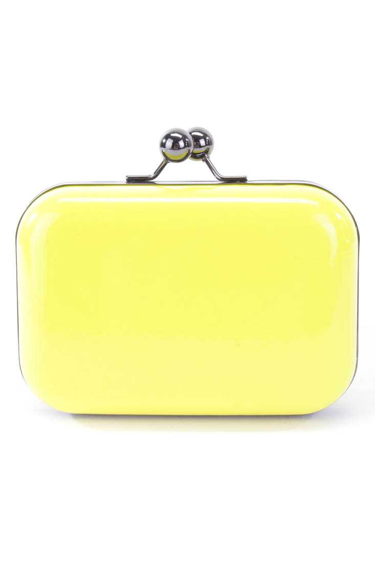 Yellow Patent Faux Leather Twist Lock Clutch