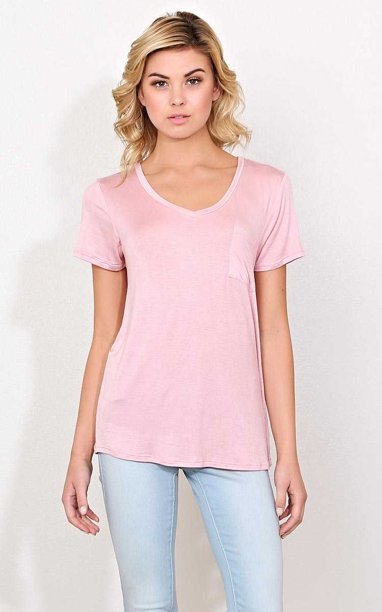 Blush Knit Pocket Tee - MED - Blush in Size Medium by Styles For Less