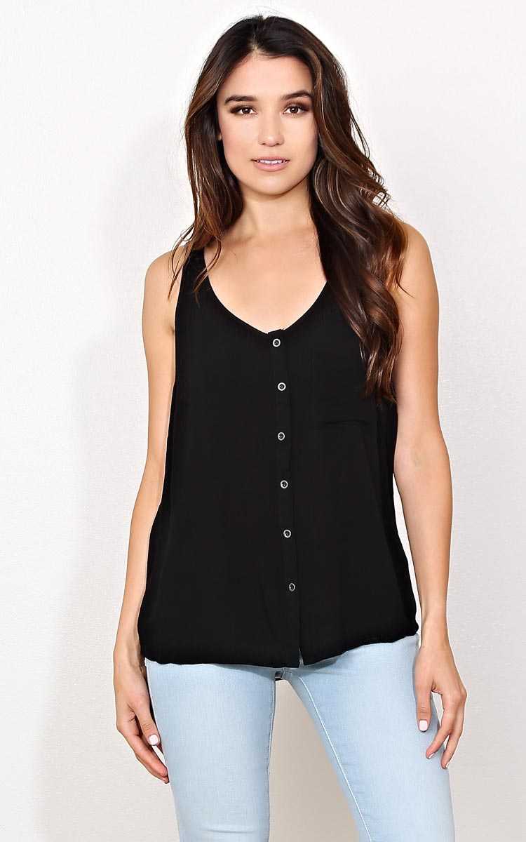 Black Caden Woven Gauze Tank - - Black in Size by Styles For Less