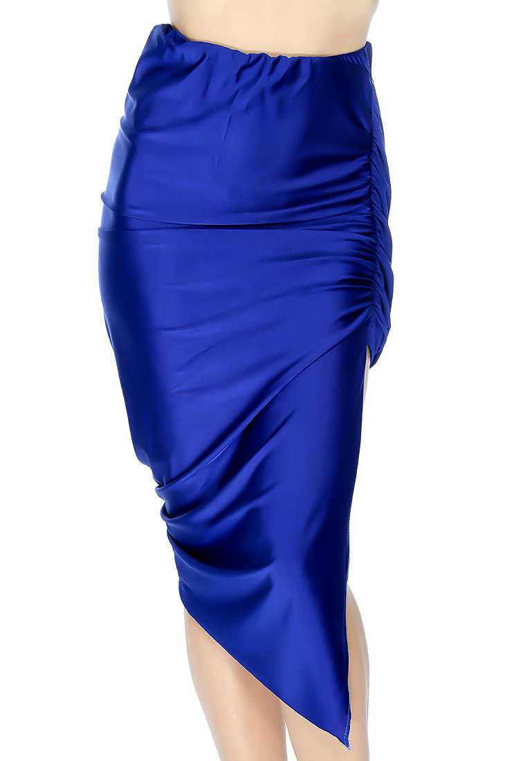 Sexy Royal Blue Elastic Waist Cinched Side Skirt