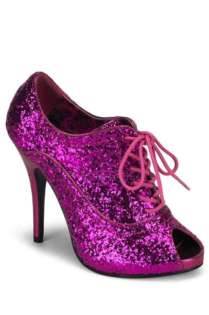 Hot Pink Lace Up Peep Toe Ankle Booties Glitter