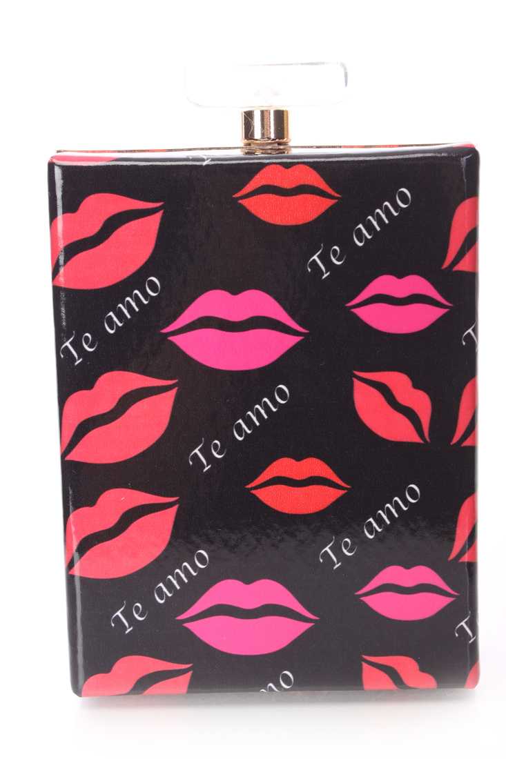 Black Lip Print Rectangle Box Clutch
