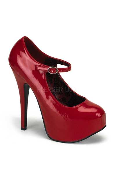 Red Patent Faux Leather Maryjane Platform High Heels