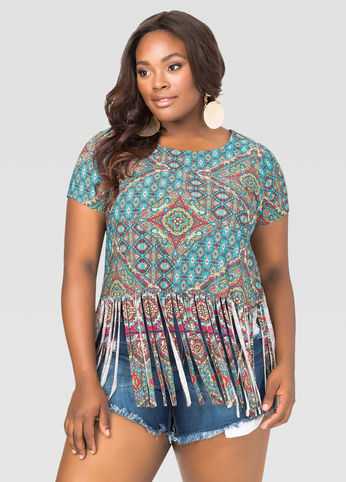 Printed Fringe Hem Tee