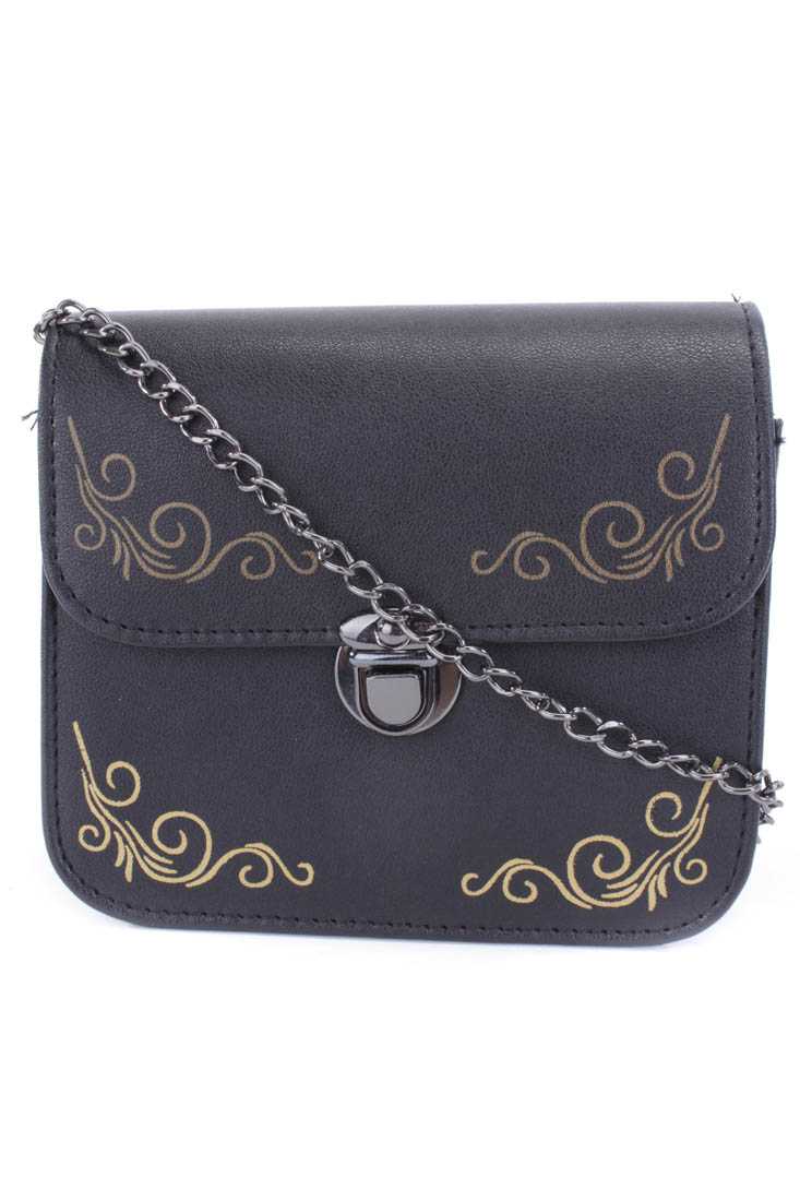 Black Metallic Print Faux Leather Mini Handbag