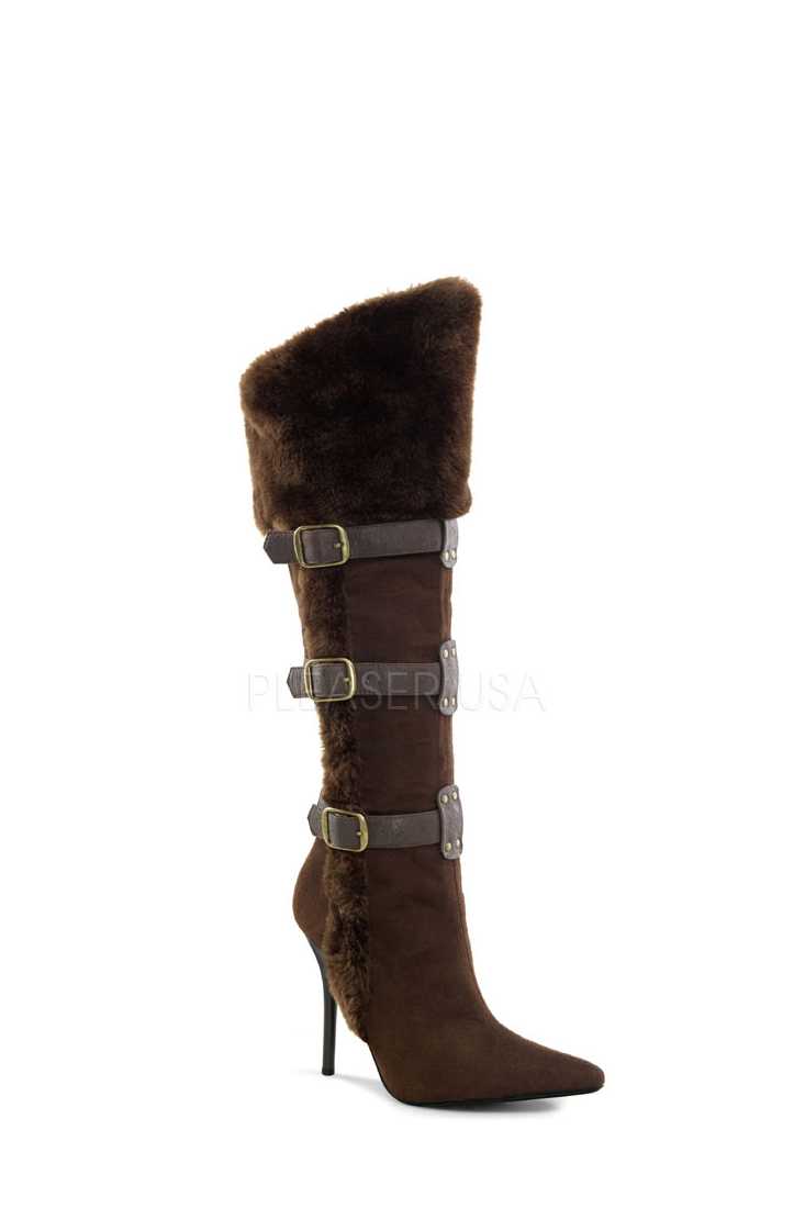 Dark Brown Faux Fur Trimmed Boots Faux Suede
