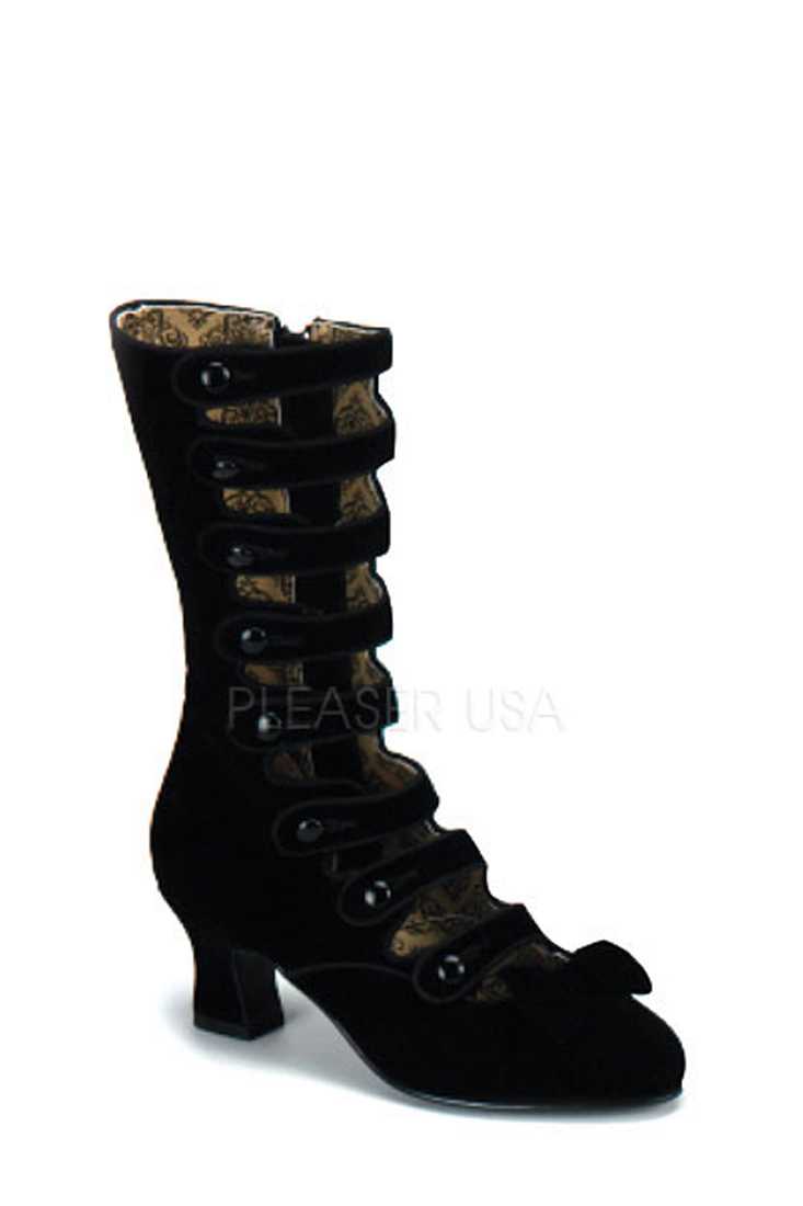 Black Button Up Strappy Single Sole Boots Velvet