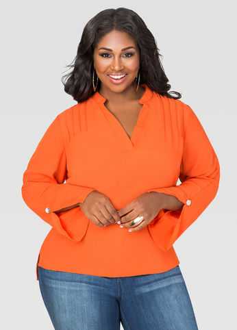 Pintuck Crepe Hi-Lo Blouse