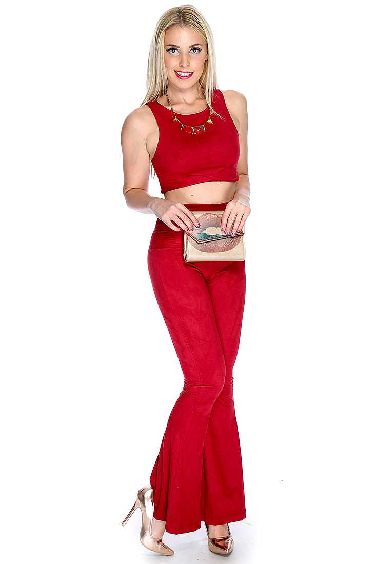 Sexy Wine Sleeveless 2 Piece Outfit