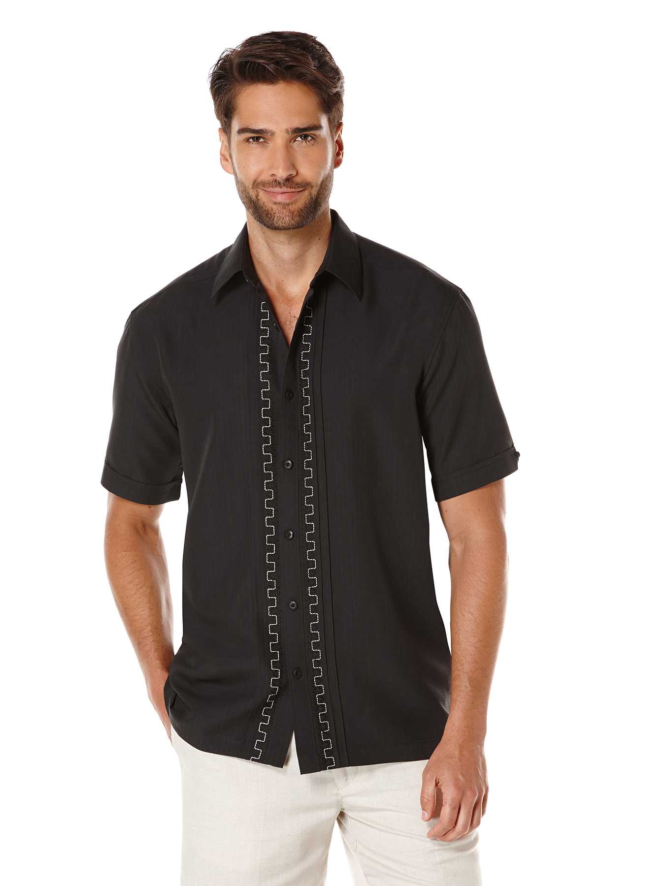 Cubavera Short Sleeve Texture Geo Print And Embroidery Combo