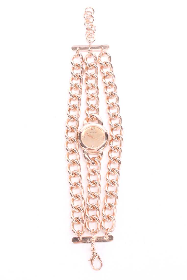 Gold High Polish Metal Chain Link Round Face Watch