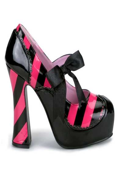 Black Hot Pink Stripe Bow Kitty High Heels