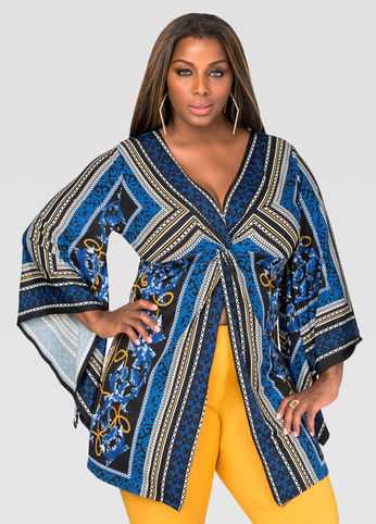 Printed Flyaway Knot Front Top