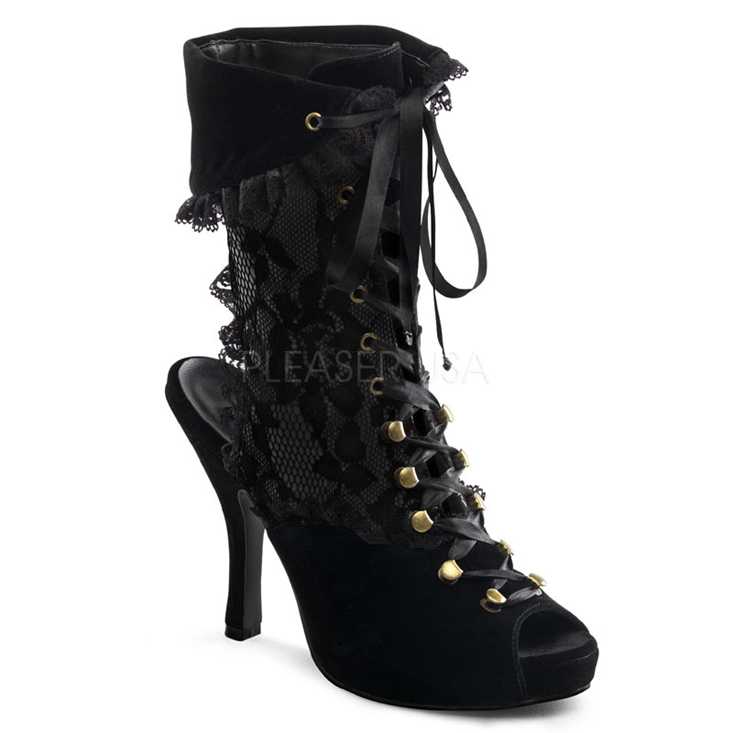 Black Velvet Peep Toe Heel Boots
