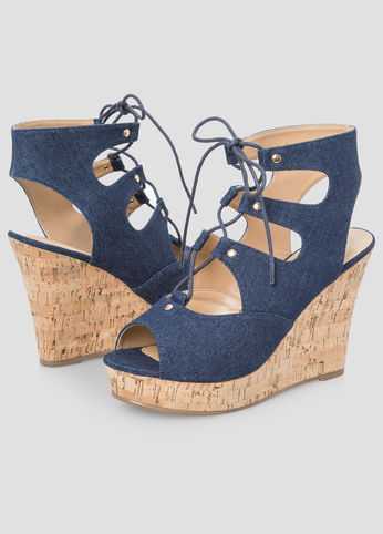 Lace-Up Cork Wedge - Wide Width
