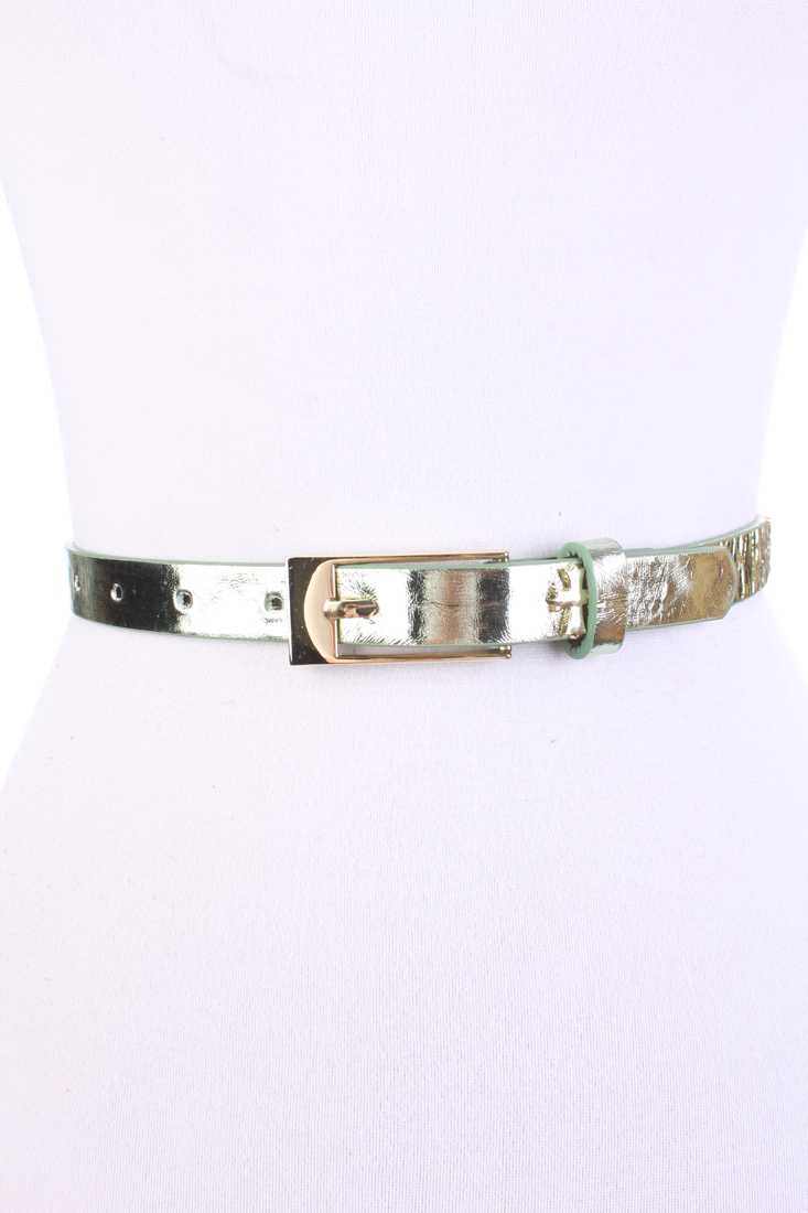 Metallic Green Faux Leather High Polish Cross Cut Out Accent Belt