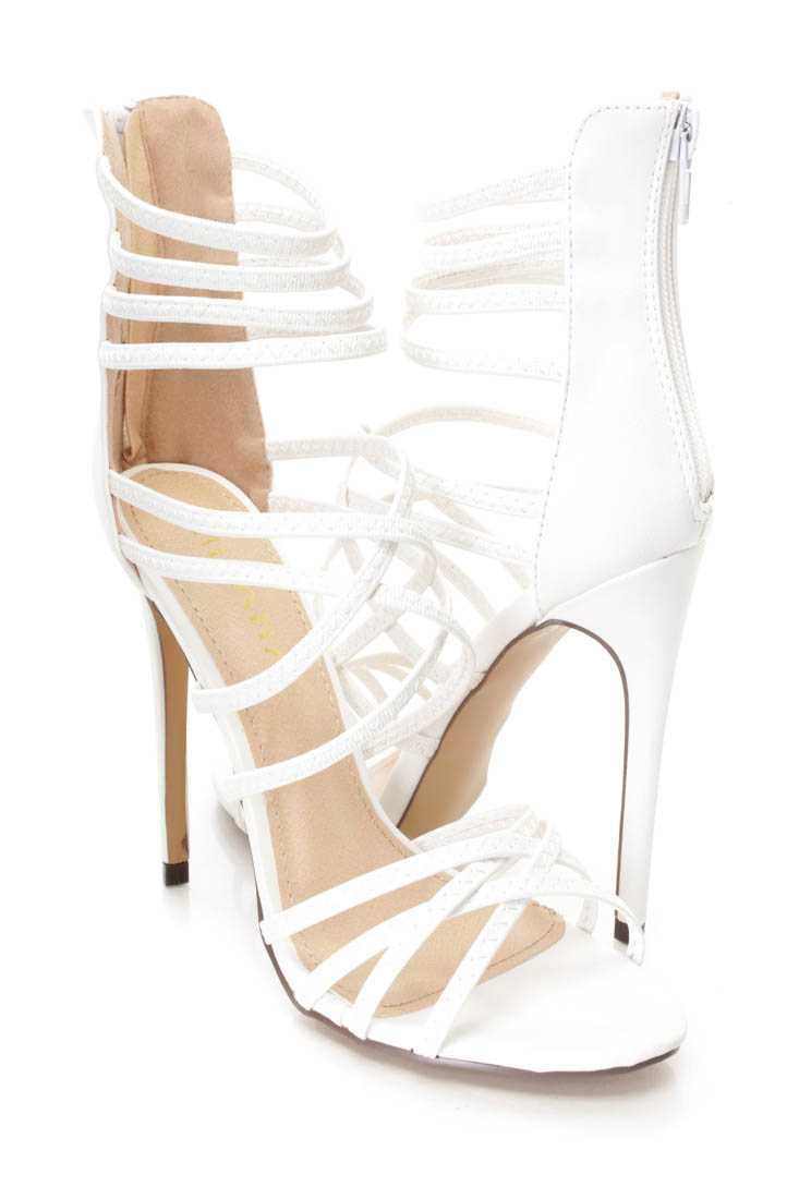 White Strappy Single Sole Heels Faux Leather