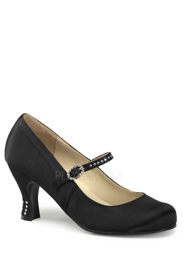 Black Rhinestone Maryjane High Heels Satin