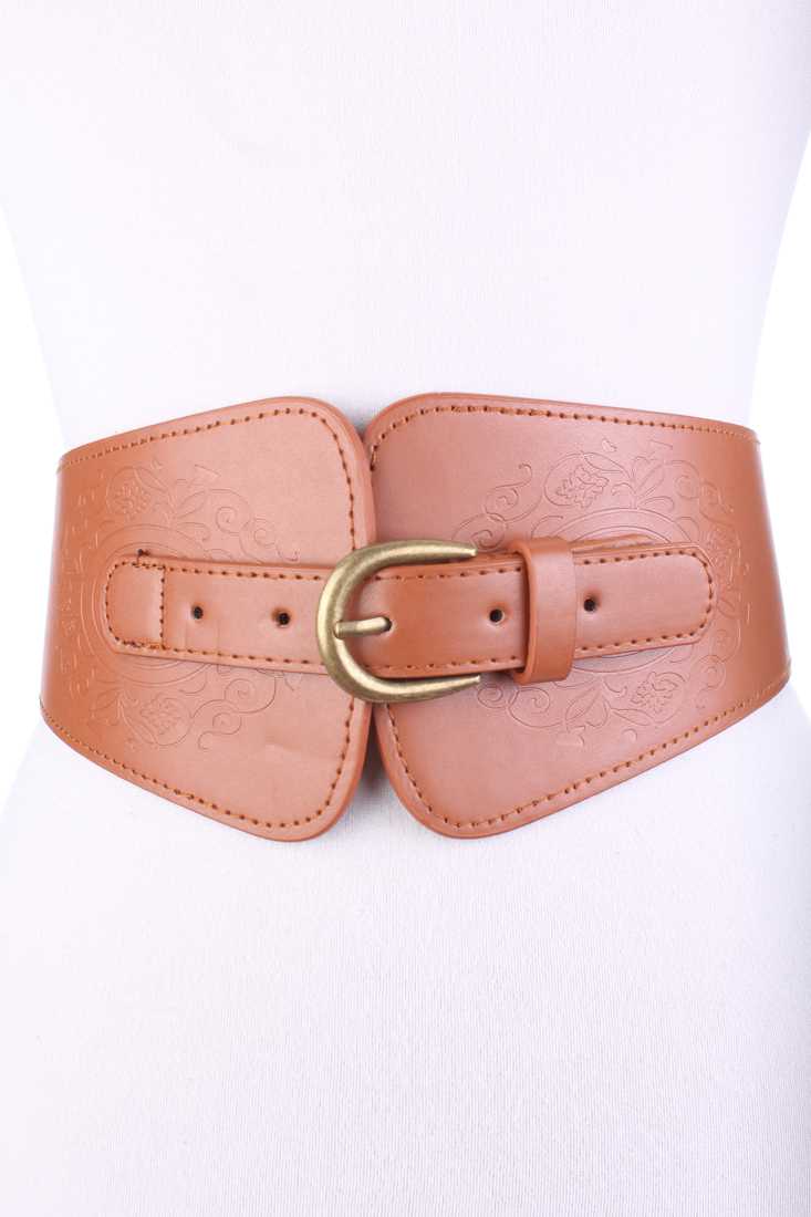 Camel Floral Embossed Cute Belt