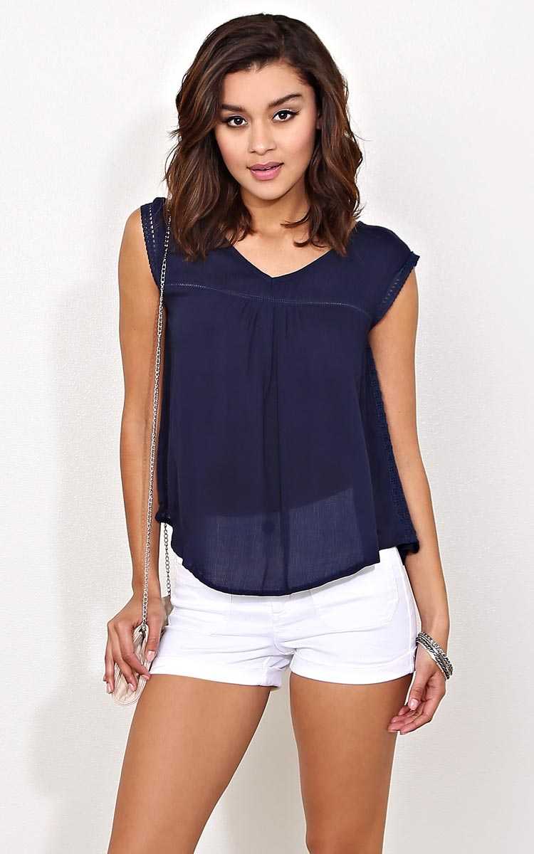 Lulu Crochet Woven Gauze Tank - Navy in Size by Styles For Less