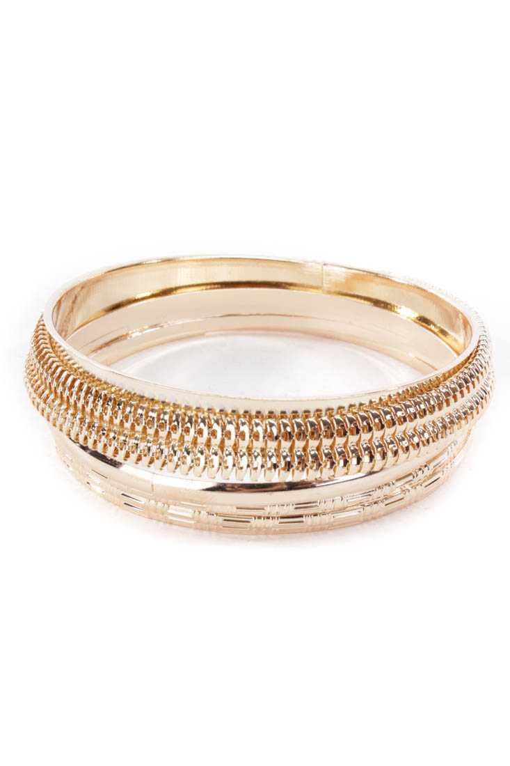 Gold Textured High Polish Metal Bangle Bracelets