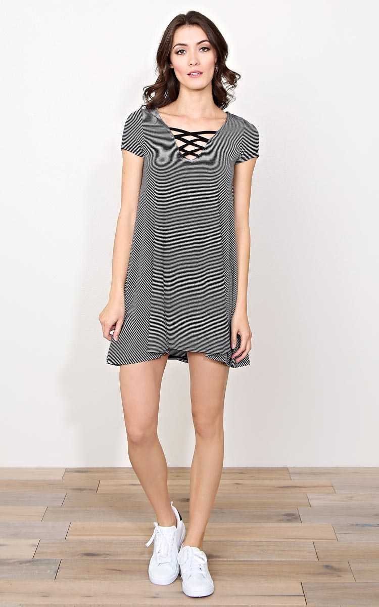 On The Rise Knit Dress - - Black/White in Size by Styles For Less