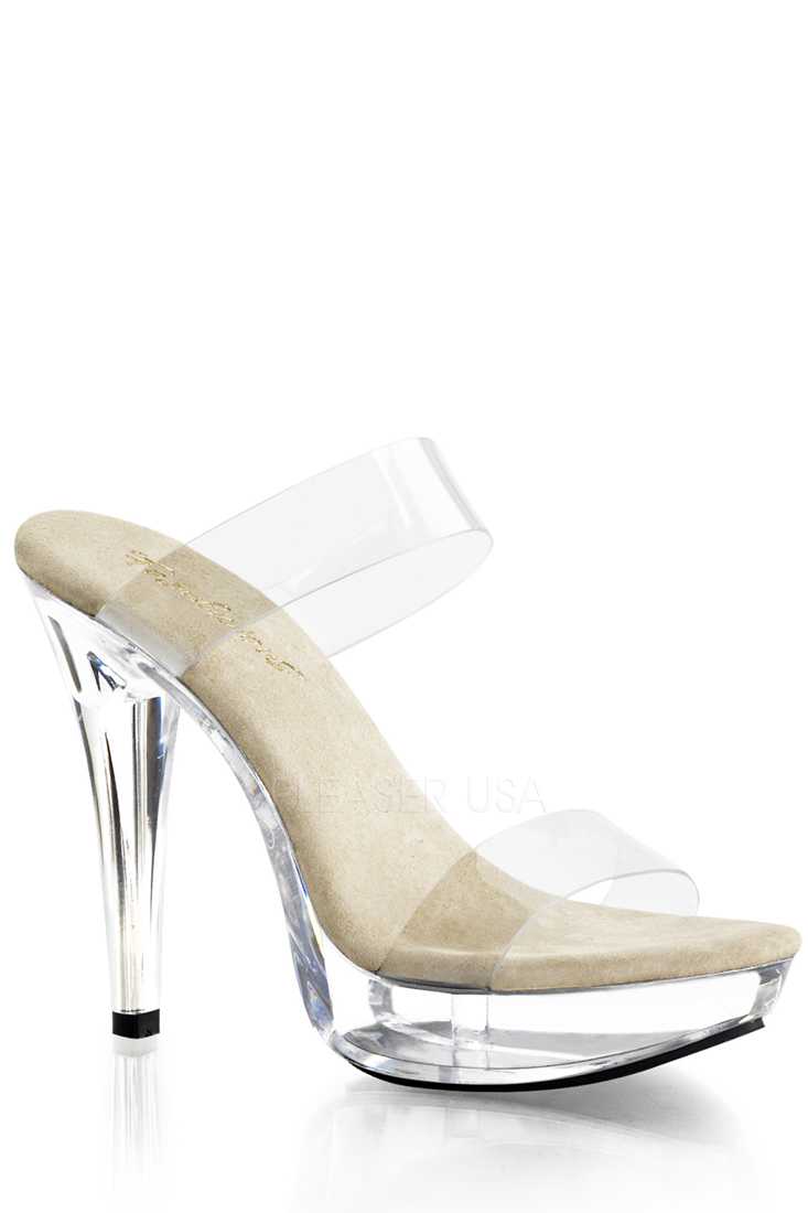 Clear Cream Slip On Strappy High Heels PVC