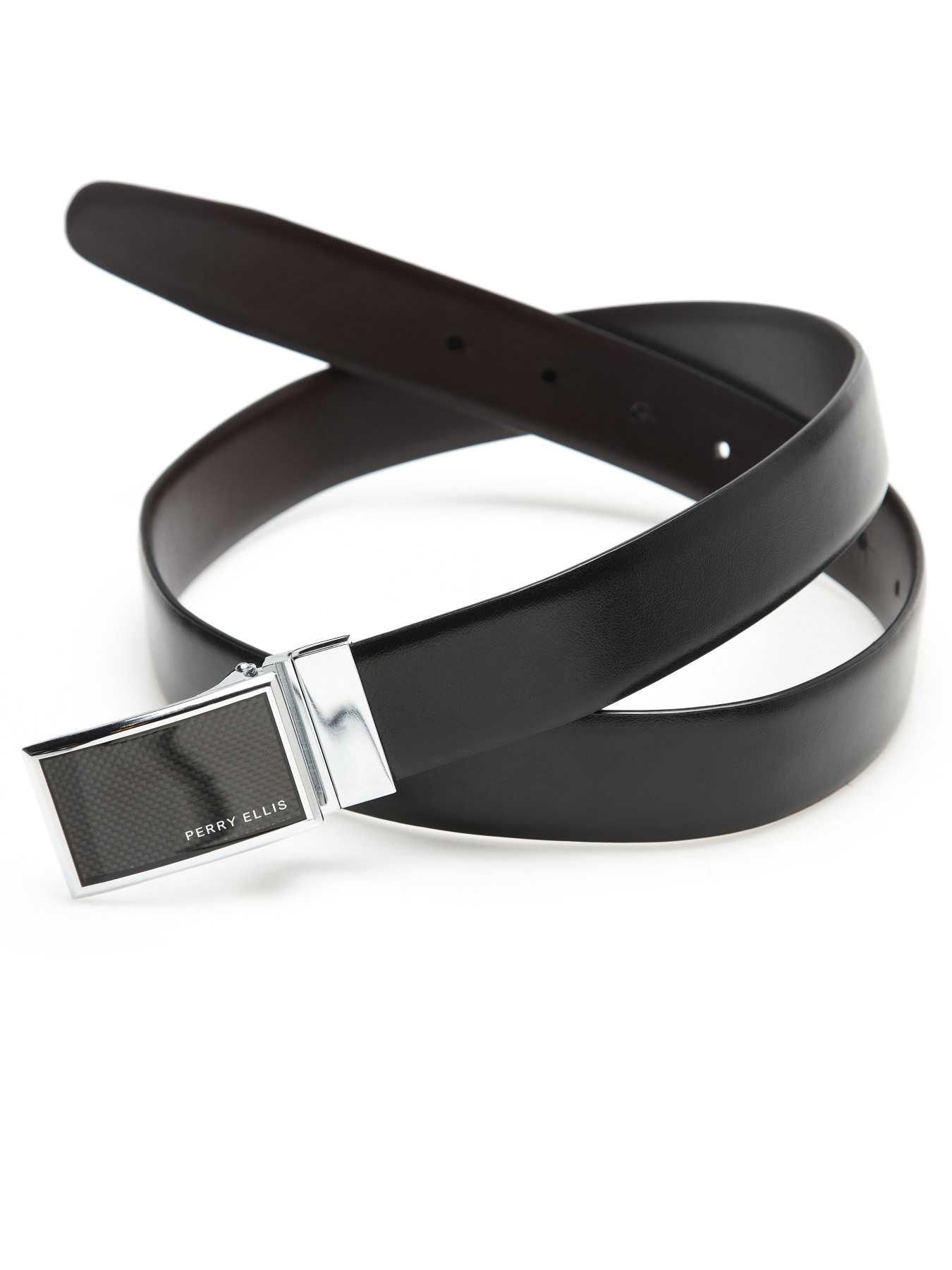 Perry Ellis Graphite Plaque Coated Leather Belt