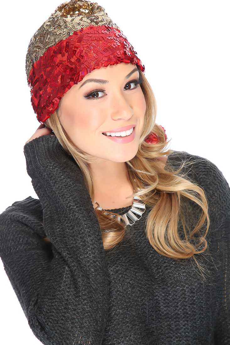 Gold Red Sequin Cute Santa Hat