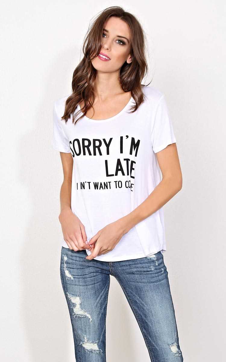 SORRY I'M LATE Knit Top - LGE - White in Size Large by Styles For Less