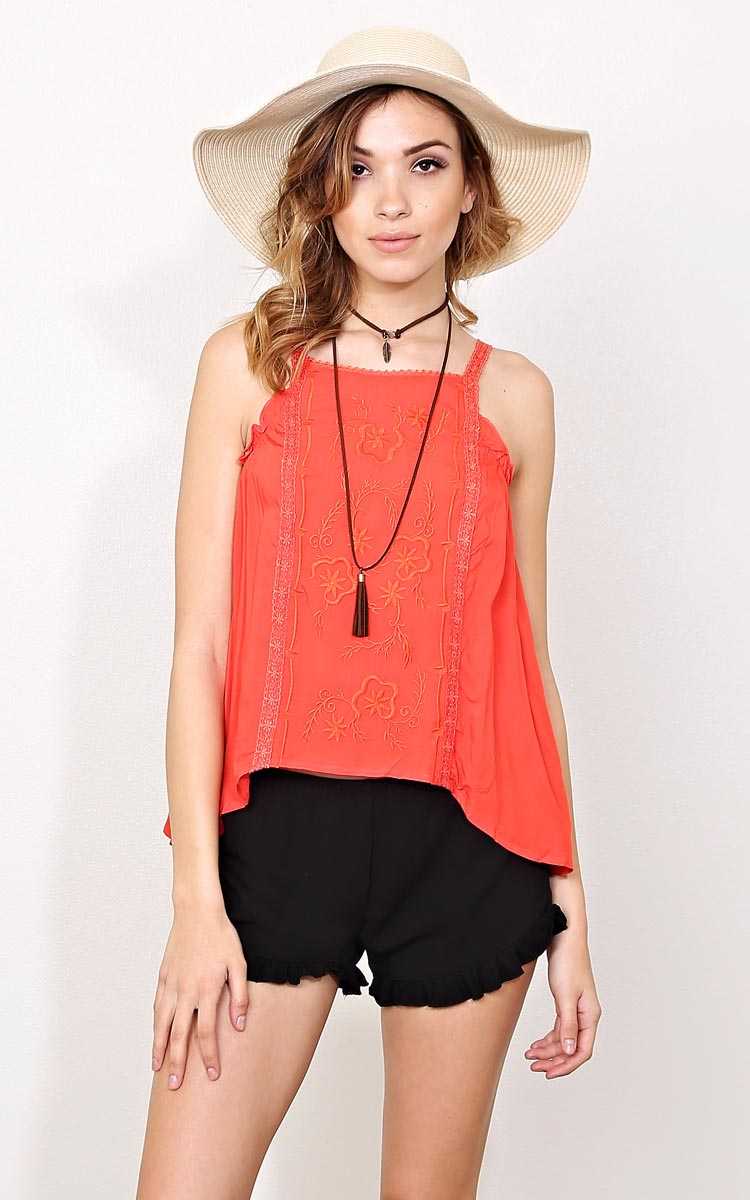Coral Positive Vibes Woven Top - - Coral in Size by Styles For Less