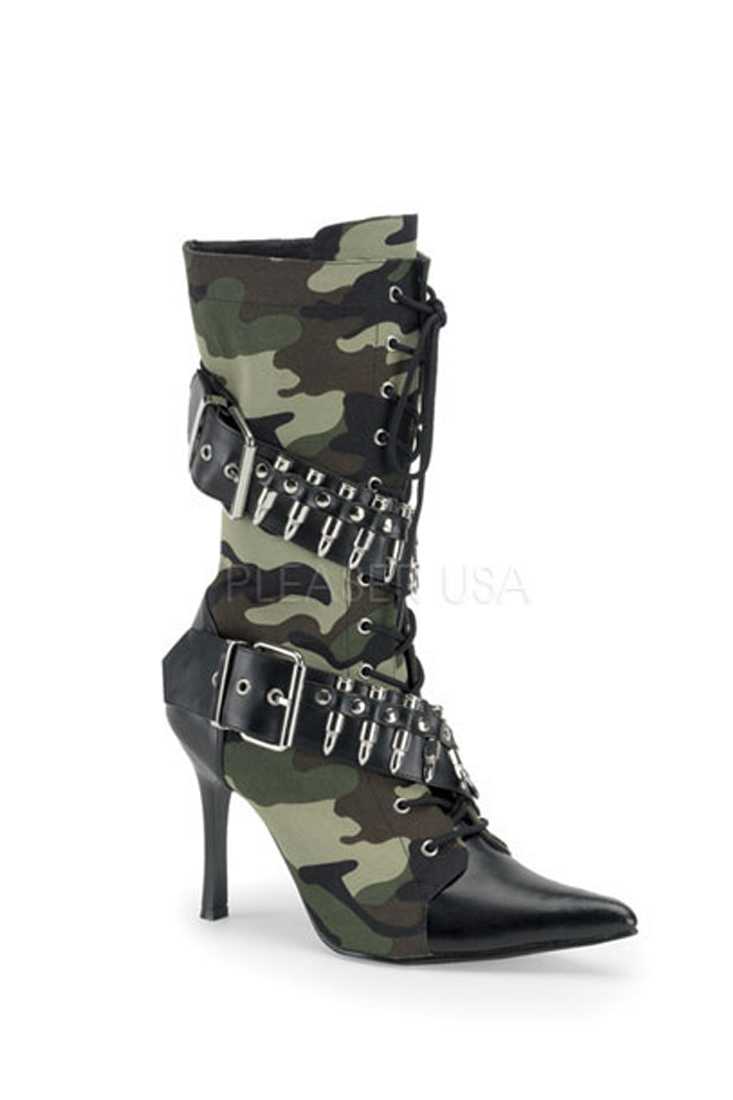 Camouflage Bullet Strappy Single Sole Boots Canvas