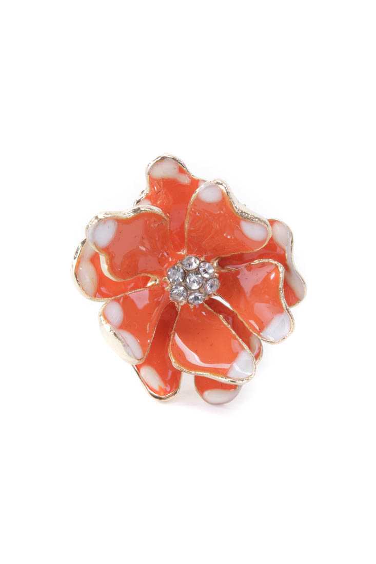 Orange Two Tone Floral Rhinestone Center Ring