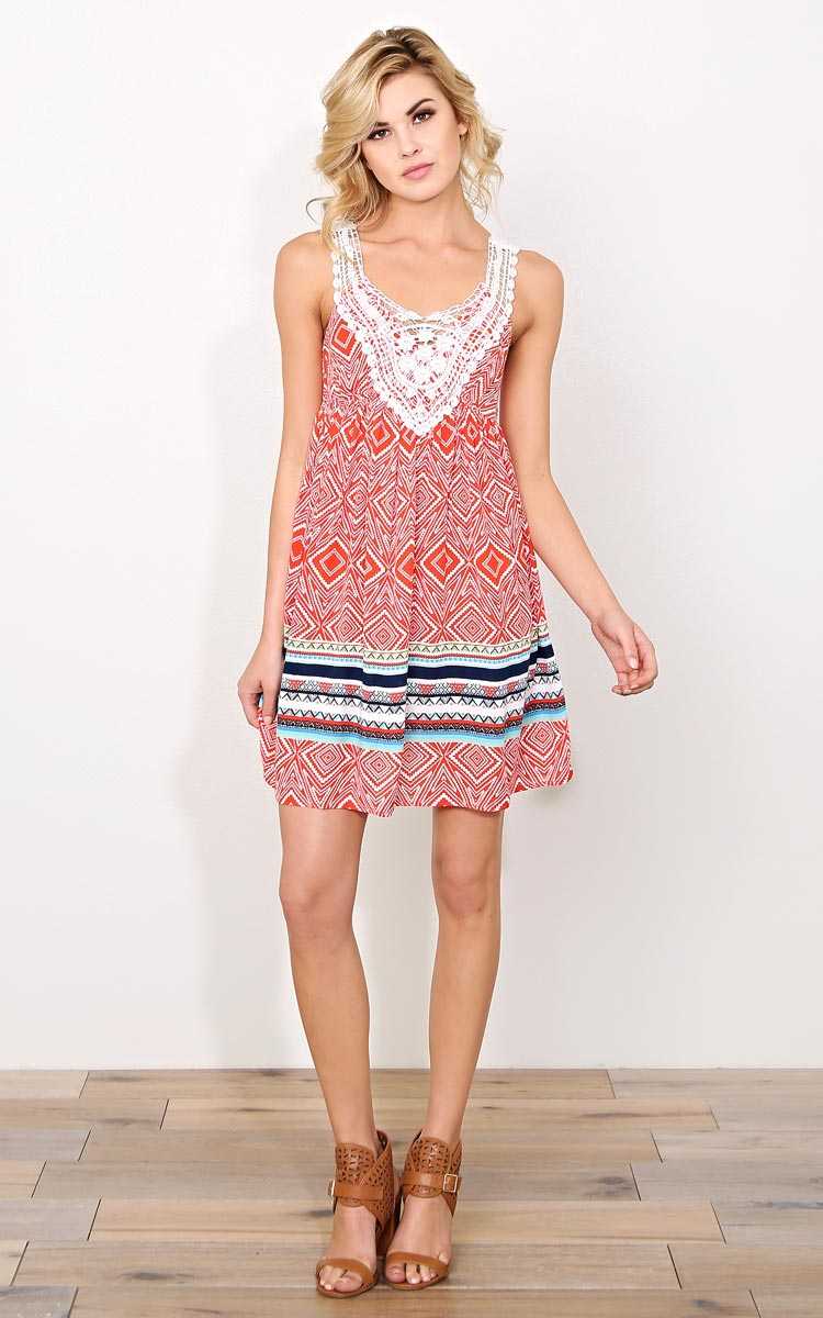 Roswell Woven Babydoll Dress - MED - Orange Combo in Size Medium by Styles For Less