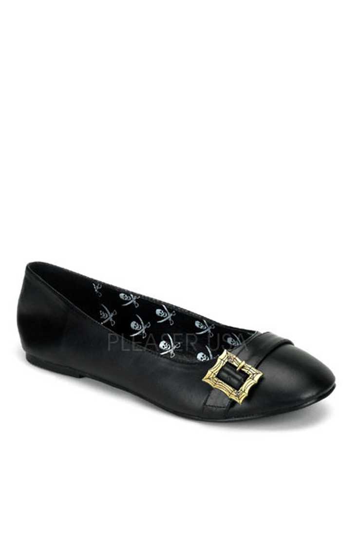 Black Buckle Accent Pirate Flats Faux Leather