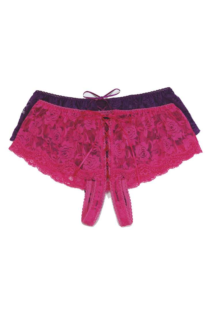 Hot Pink Lace Open Front Boy Shorts