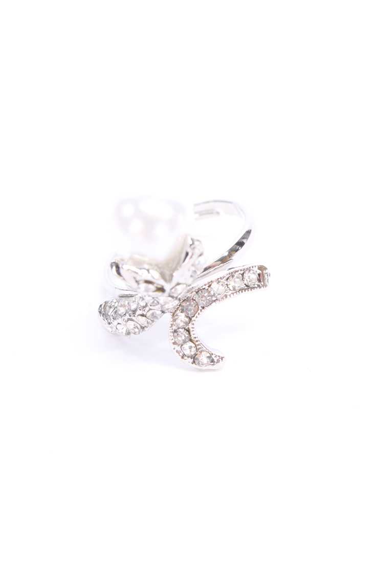 Silver Rhinestone Accent Faux Pearl High Polish Ring