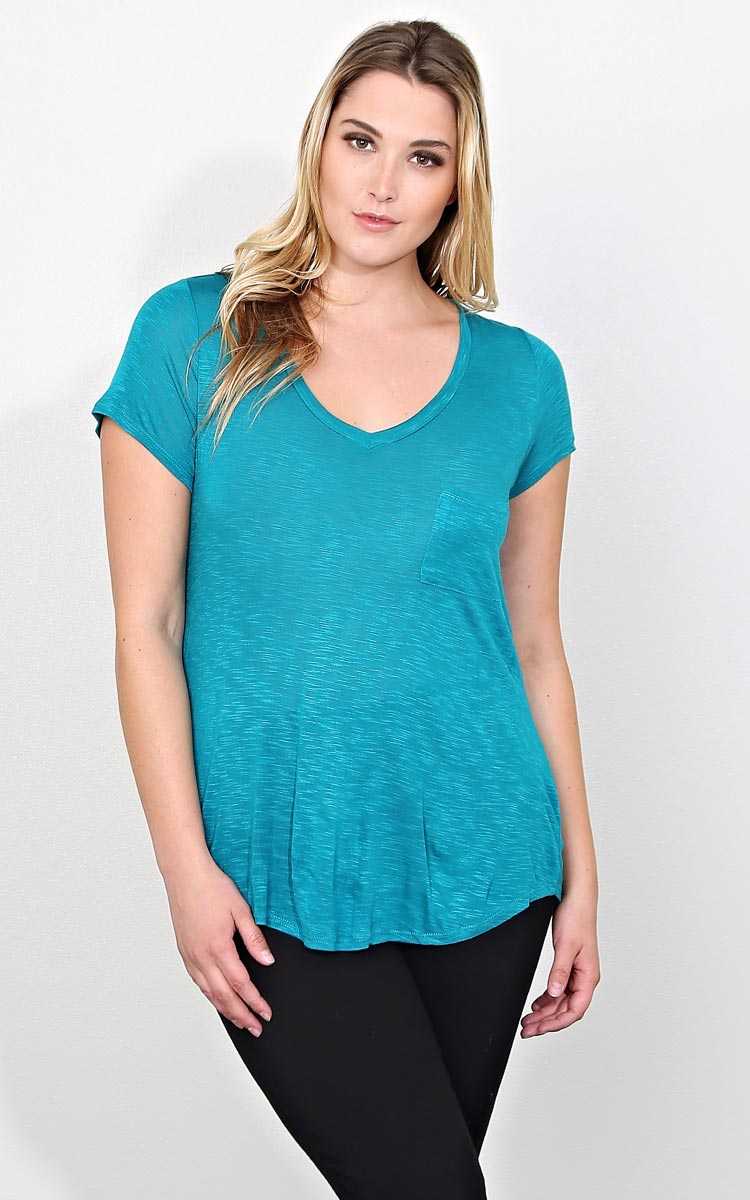 Plus Size Teal V Neck Pocket Tee - Dk Teal in Size 1X by Styles For Less