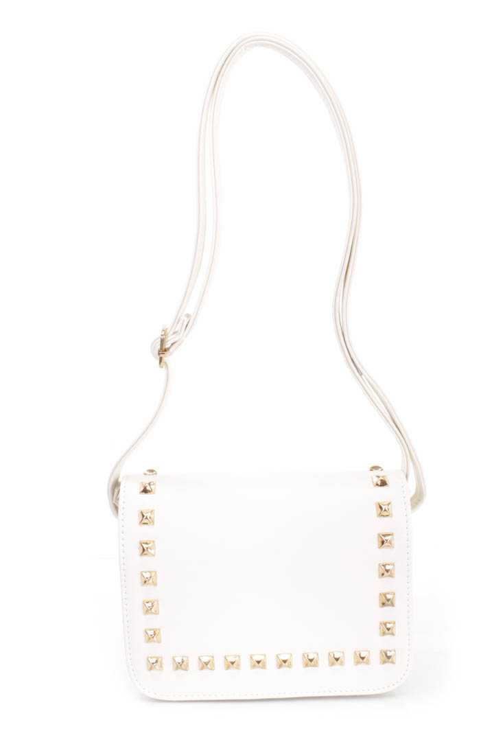 Cream Studded Faux Leather Handbag